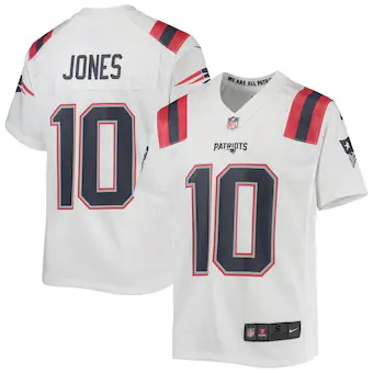 youth nike mac jones white new england patriots game jersey